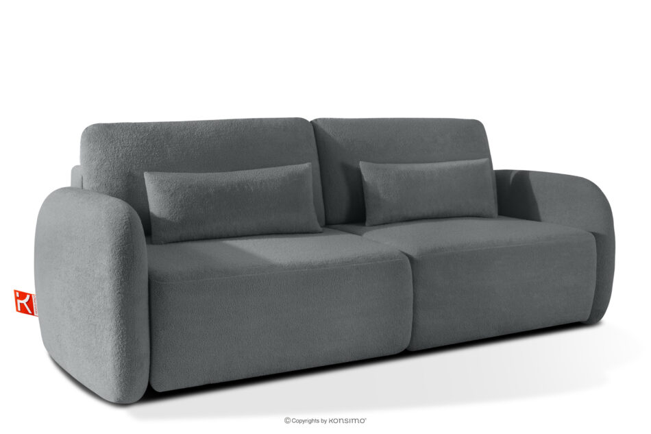 CALICO Sofa rozkładana trzyosobowa zaokrąglona w tkaninie shaggy stalowy stalowy - zdjęcie 2