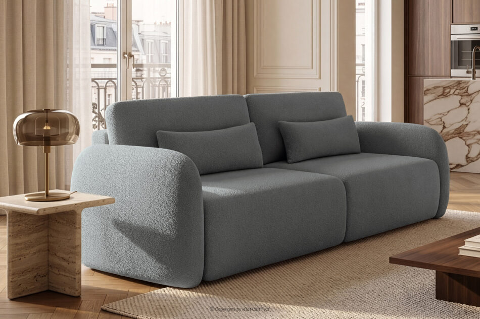 CALICO Sofa rozkładana trzyosobowa zaokrąglona w tkaninie shaggy stalowy stalowy - zdjęcie 15