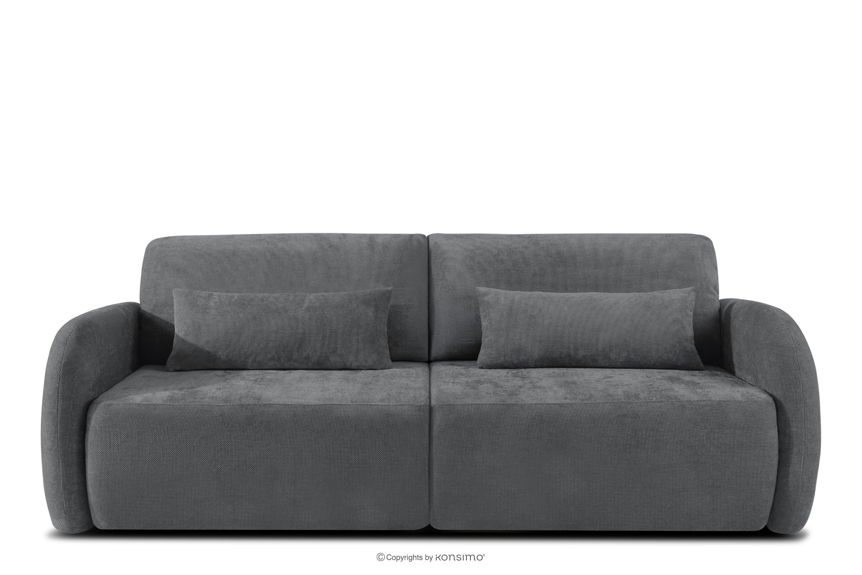 Sofa trzyosobowa zaokrąglony kształt w tkaninie plecionej ciemny szary CALICO
