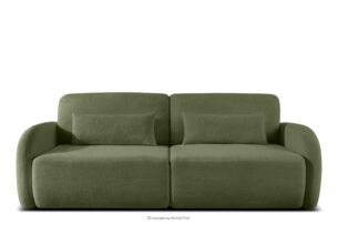 CALICO, https://konsimo.pl/kolekcja/calico/ Sofa rozkładana trzyosobowa zaokrąglona w tkaninie shaggy oliwkowy oliwkowy - zdjęcie