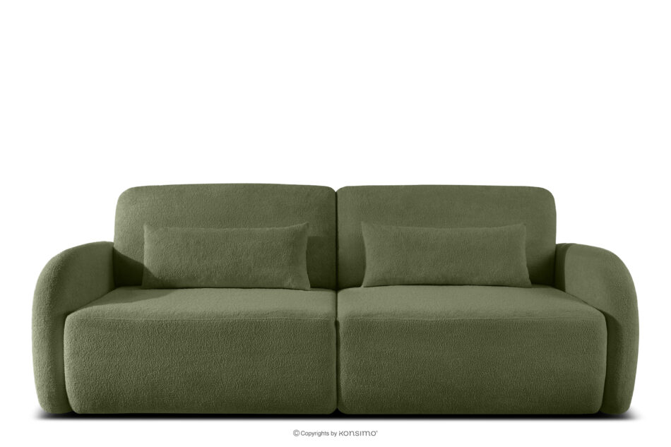 CALICO Sofa rozkładana trzyosobowa zaokrąglona w tkaninie shaggy oliwkowy oliwkowy - zdjęcie 0