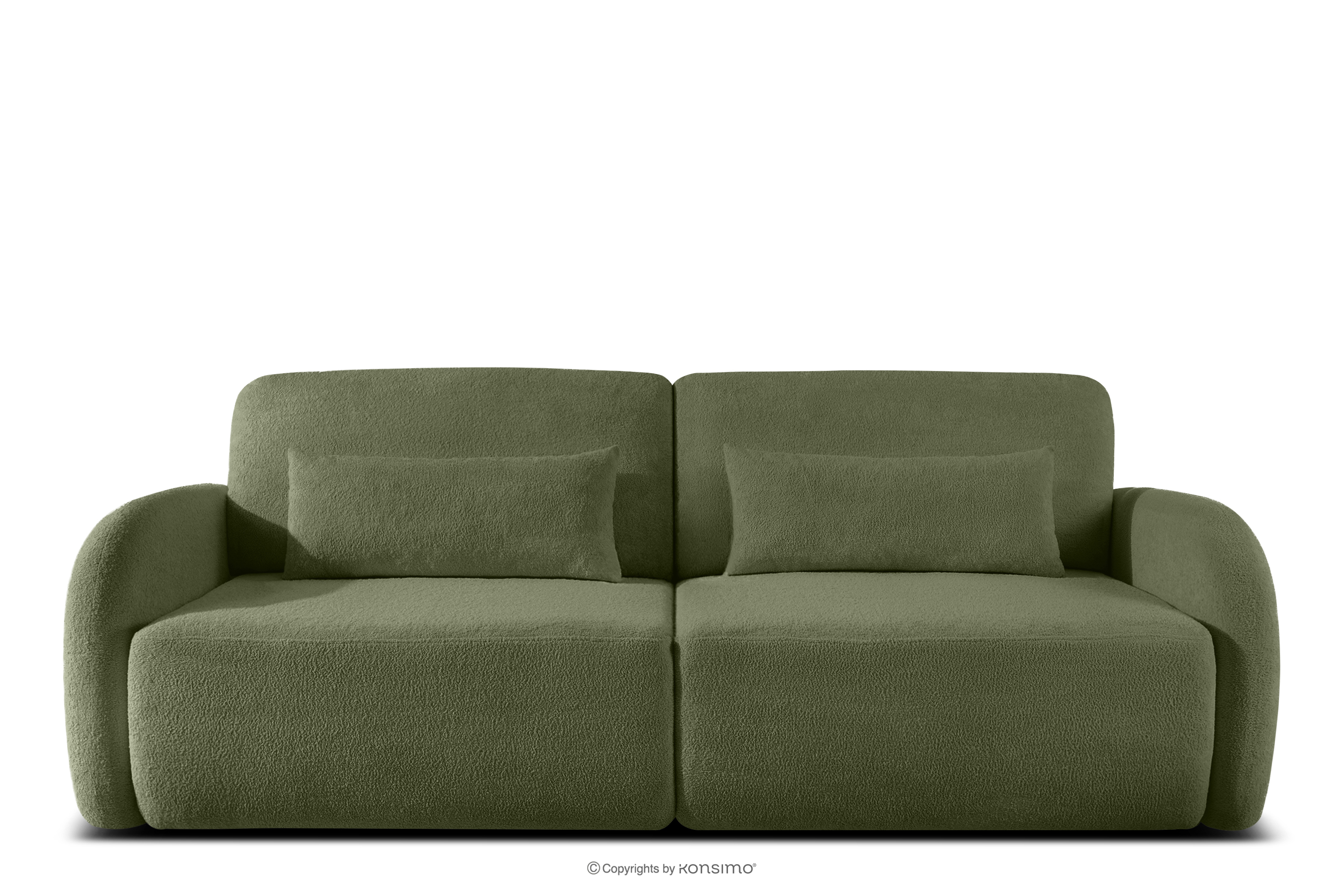 Sofa rozkładana trzyosobowa zaokrąglona w tkaninie shaggy oliwkowy CALICO