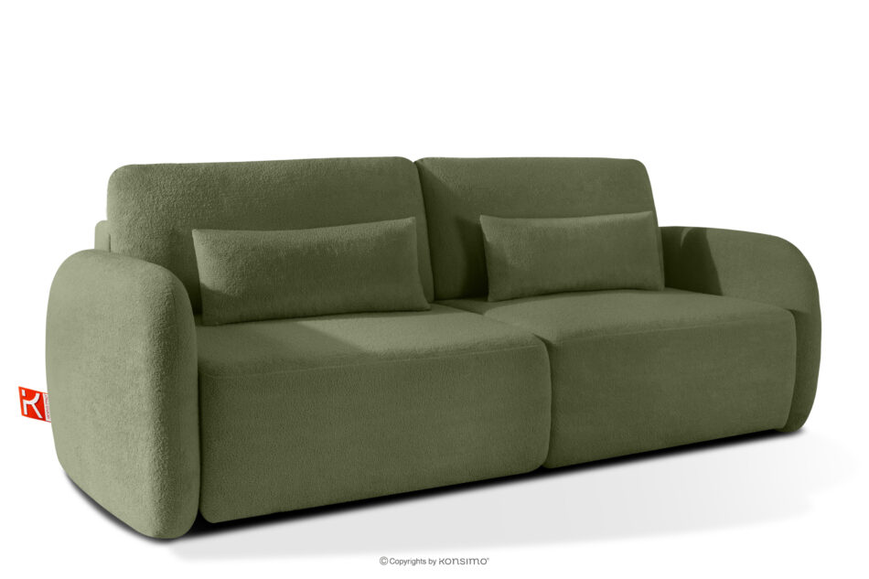 CALICO Sofa rozkładana trzyosobowa zaokrąglona w tkaninie shaggy oliwkowy oliwkowy - zdjęcie 2