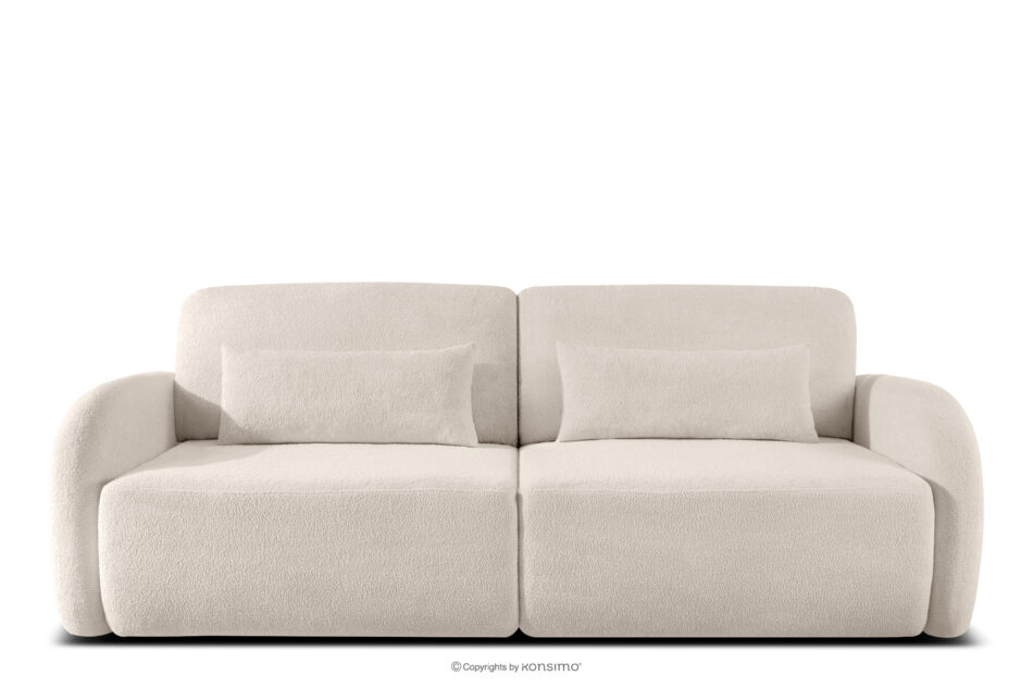 CALICO Sofa rozkładana trzyosobowa zaokrąglona w tkaninie shaggy kremowy kremowy - zdjęcie 0