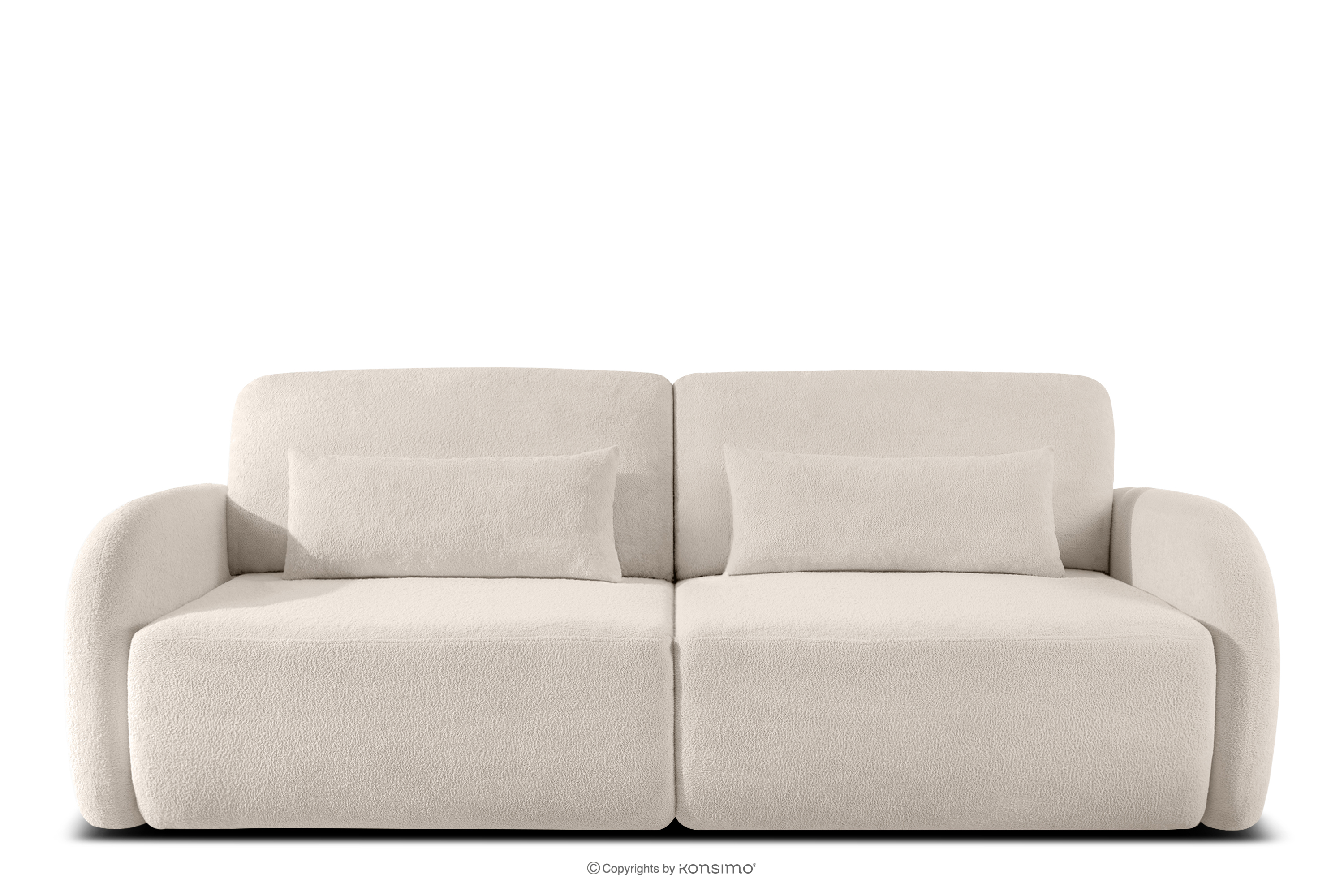 Sofa rozkładana trzyosobowa zaokrąglona w tkaninie shaggy kremowy CALICO