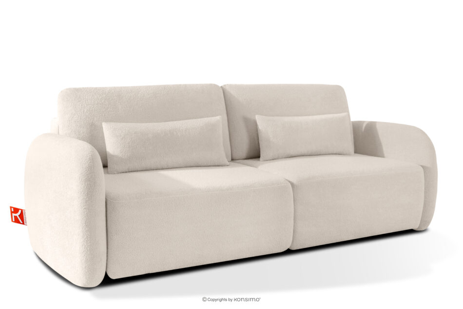 CALICO Sofa rozkładana trzyosobowa zaokrąglona w tkaninie shaggy kremowy kremowy - zdjęcie 2