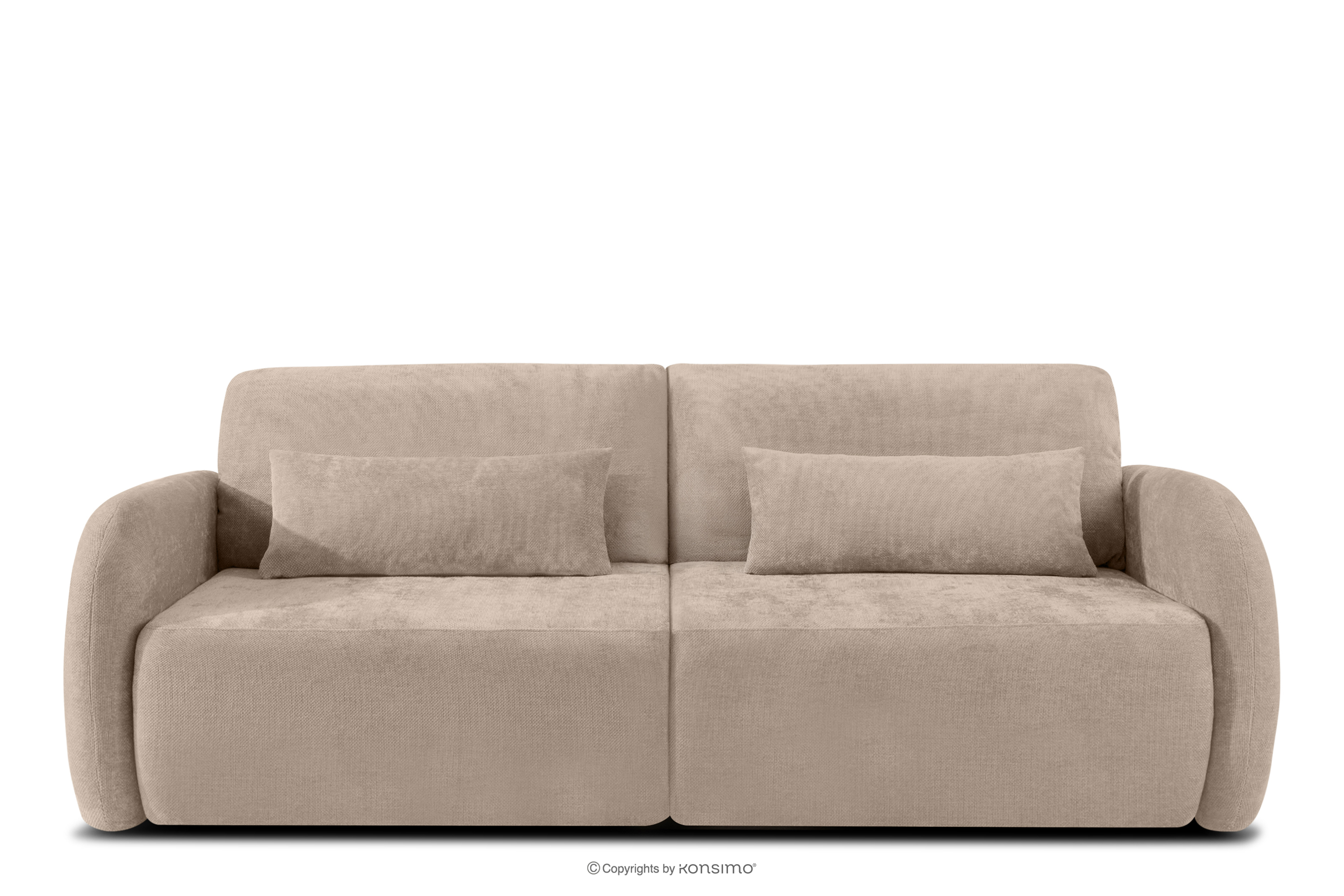 Sofa trzyosobowa zaokrąglony kształt w tkaninie plecionej jasny beżowy CALICO