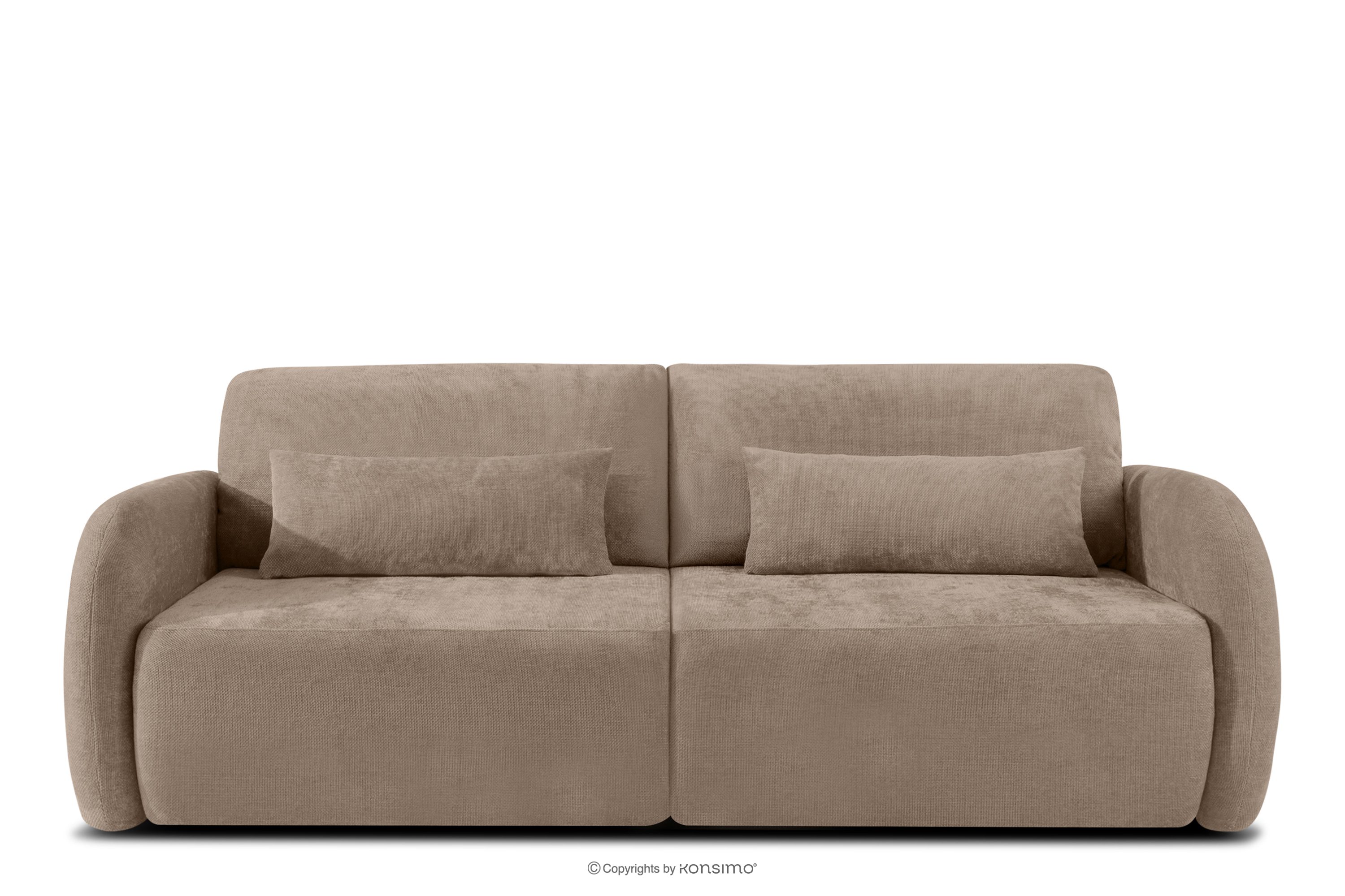 Sofa trzyosobowa zaokrąglony kształt w tkaninie plecionej ciemny beżowy CALICO