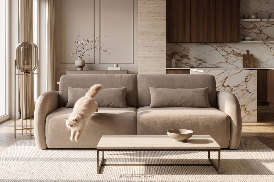 CALICO Sofa trzyosobowa zaokrąglony kształt w tkaninie plecionej ciemny beżowy ciemny beżowy - zdjęcie 16