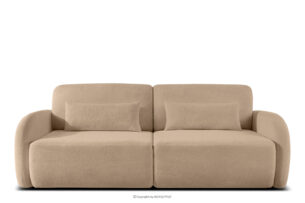 CALICO, https://konsimo.pl/kolekcja/calico/ Sofa rozkładana trzyosobowa zaokrąglona w tkaninie shaggy ciepły beżowy ciepły beżowy - zdjęcie