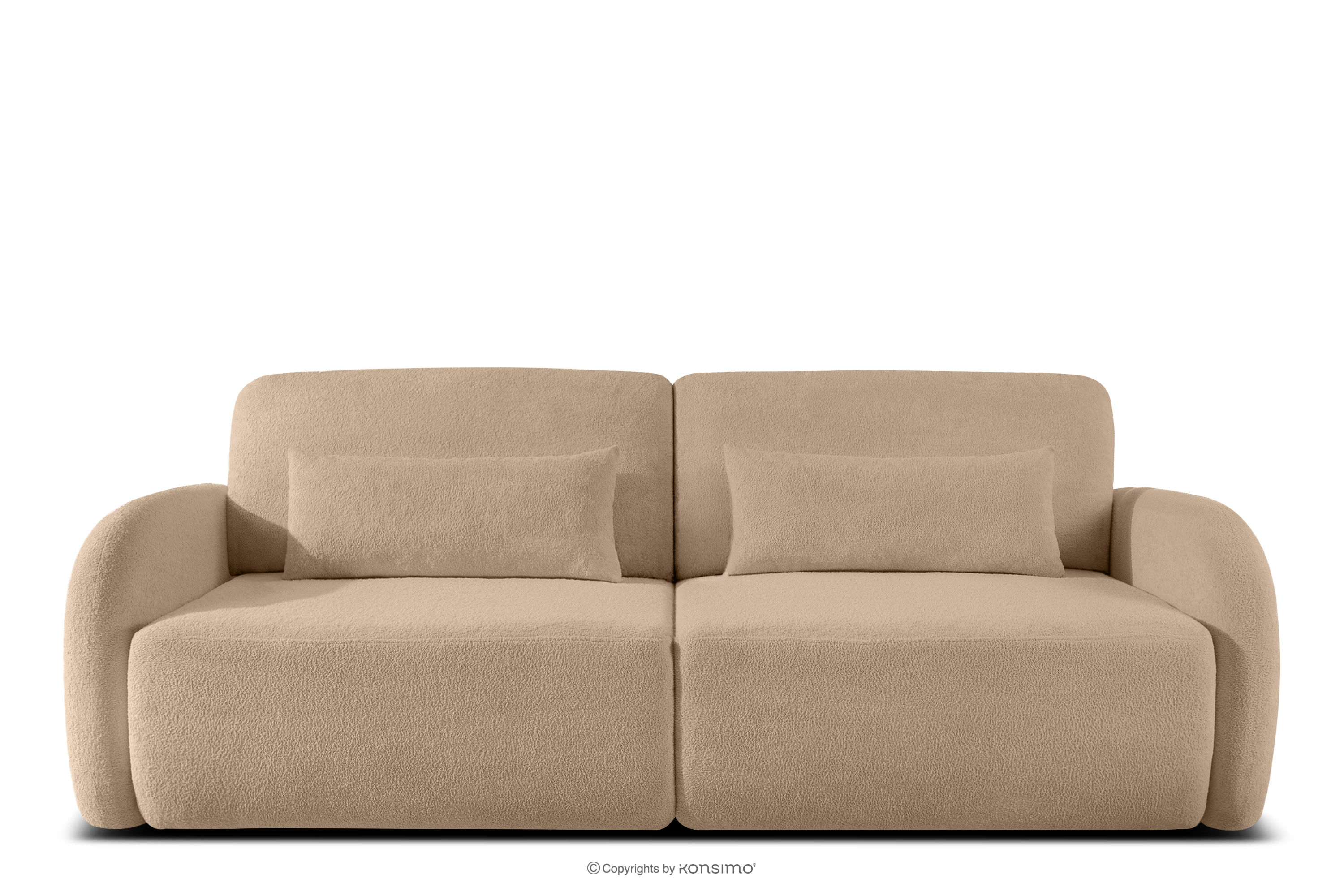 Sofa rozkładana trzyosobowa zaokrąglona w tkaninie shaggy ciepły beżowy CALICO