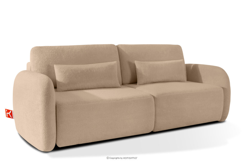 CALICO Sofa rozkładana trzyosobowa zaokrąglona w tkaninie shaggy ciepły beżowy ciepły beżowy - zdjęcie 2