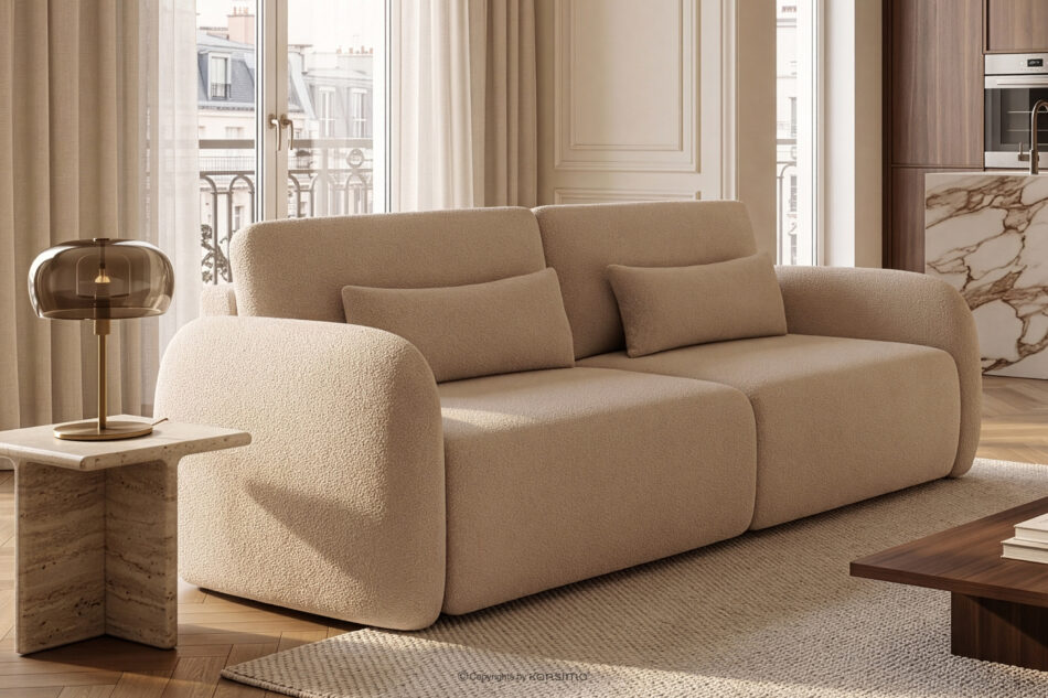 CALICO Sofa rozkładana trzyosobowa zaokrąglona w tkaninie shaggy ciepły beżowy ciepły beżowy - zdjęcie 15