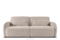 Sofa rozkładana trzyosobowa zaokrąglona w tkaninie shaggy chłodny beżowy