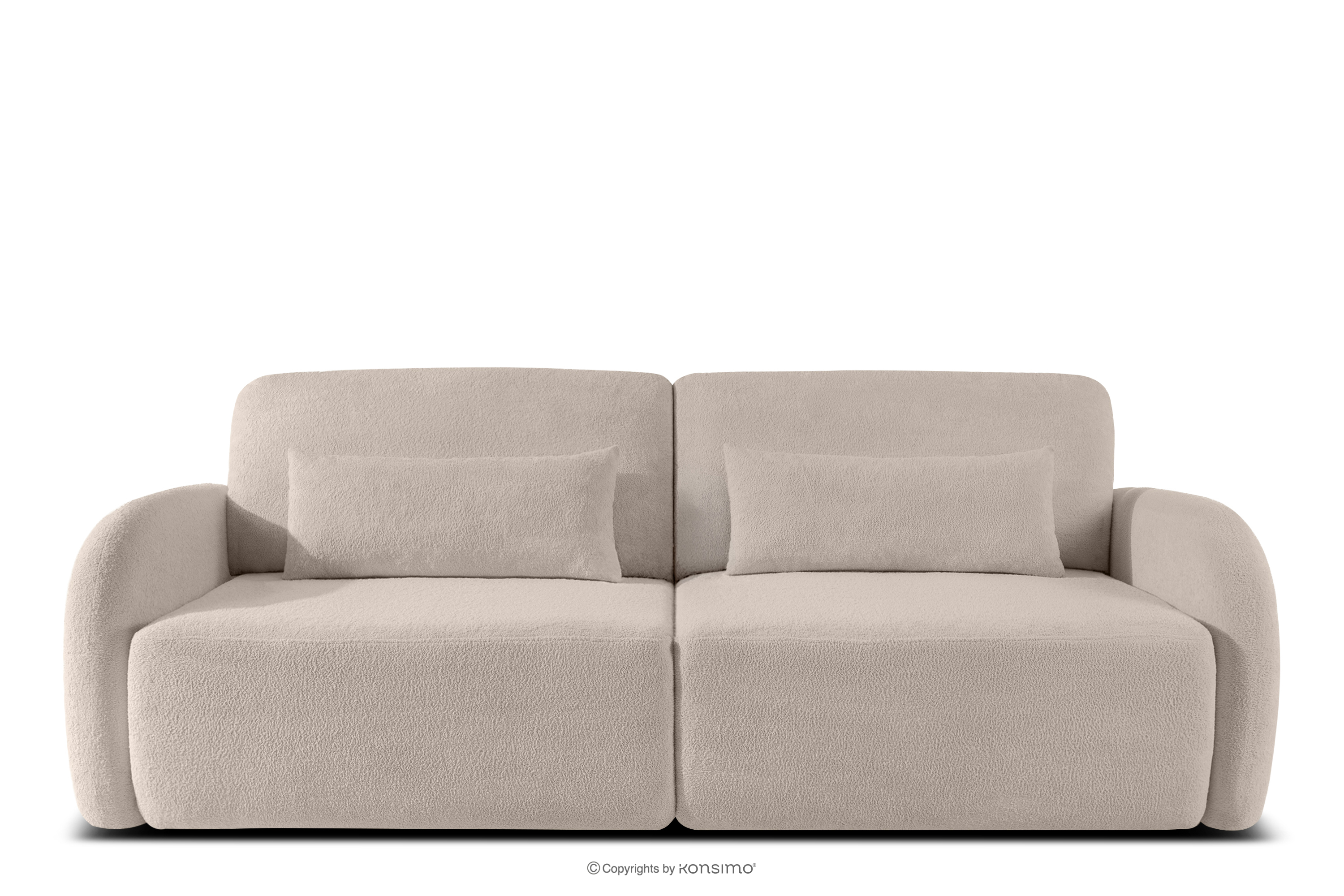 Sofa rozkładana trzyosobowa zaokrąglona w tkaninie shaggy chłodny beżowy CALICO
