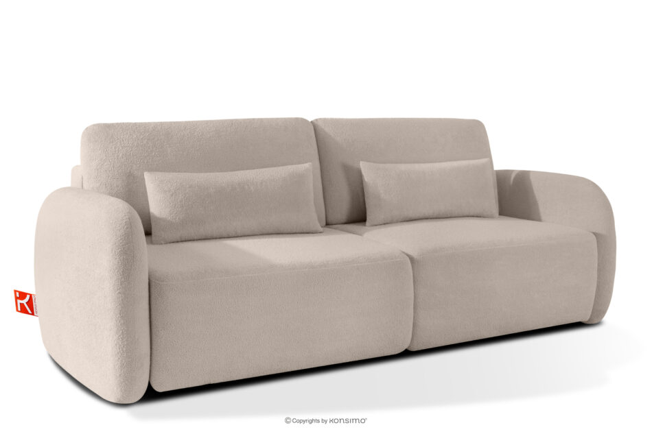 CALICO Sofa rozkładana trzyosobowa zaokrąglona w tkaninie shaggy chłodny beżowy chłodny beżowy - zdjęcie 2