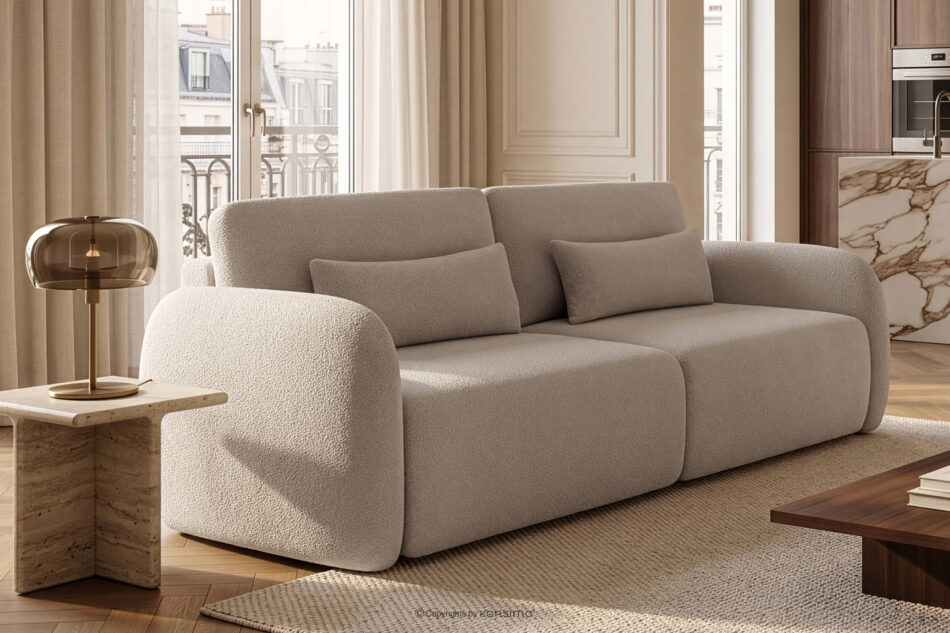 CALICO Sofa rozkładana trzyosobowa zaokrąglona w tkaninie shaggy chłodny beżowy chłodny beżowy - zdjęcie 15
