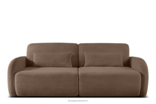 CALICO, https://konsimo.pl/kolekcja/calico/ Sofa rozkładana trzyosobowa zaokrąglona w tkaninie shaggy brązowy brązowy - zdjęcie