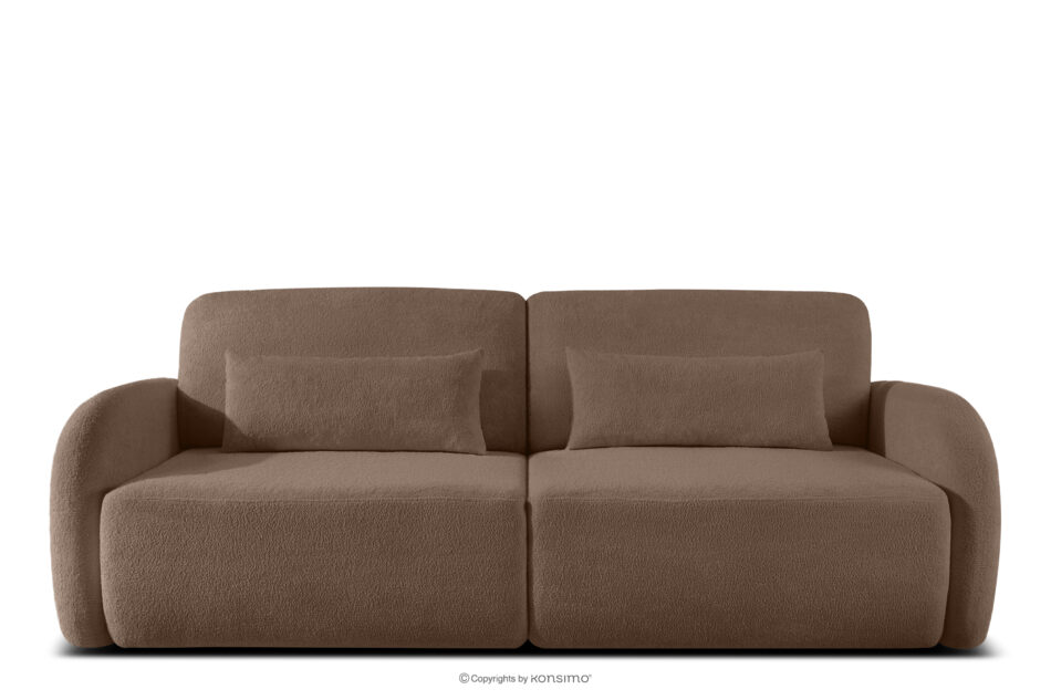 CALICO Sofa rozkładana trzyosobowa zaokrąglona w tkaninie shaggy brązowy brązowy - zdjęcie 2