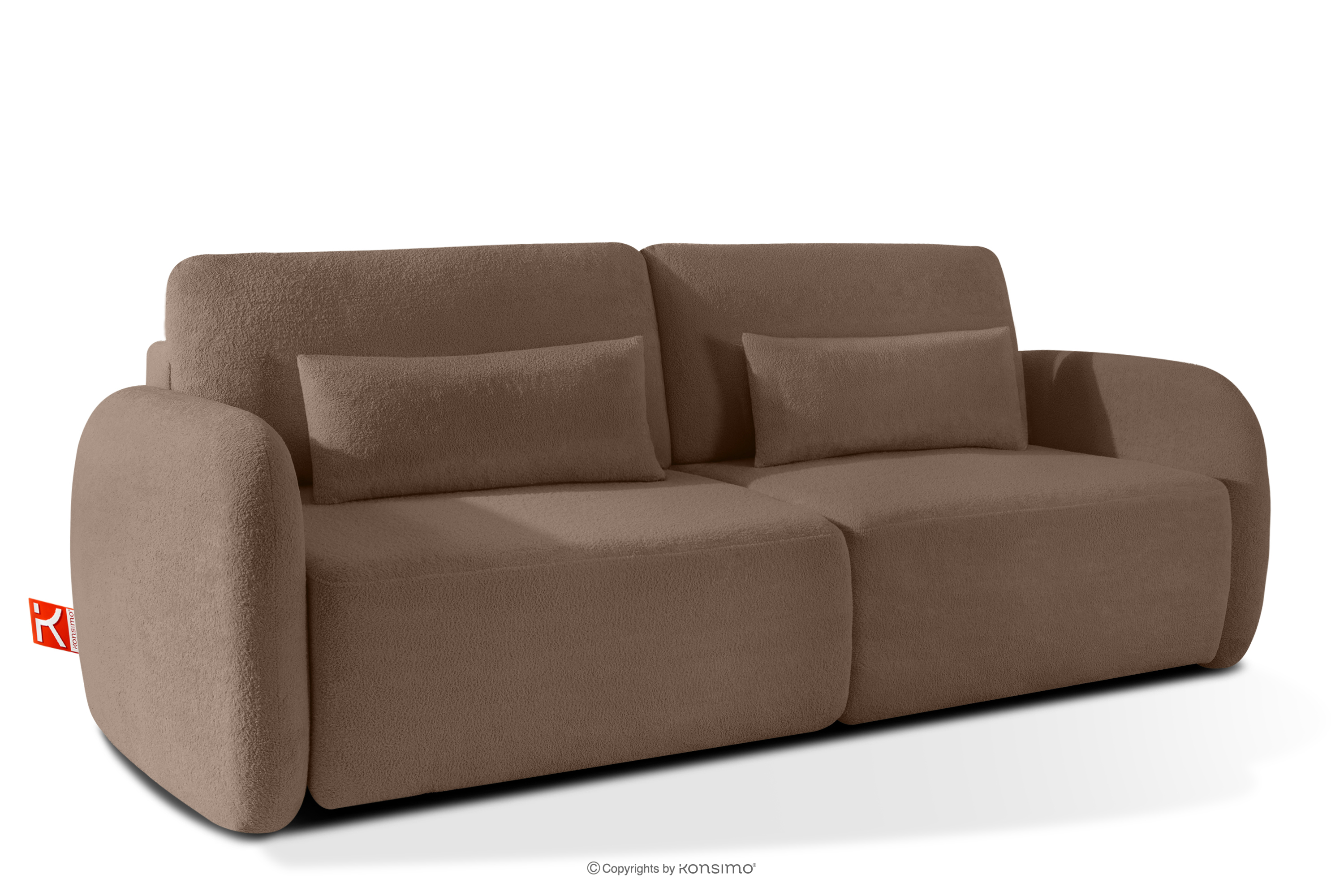 Sofa rozkładana trzyosobowa zaokrąglona w tkaninie shaggy brązowy CALICO