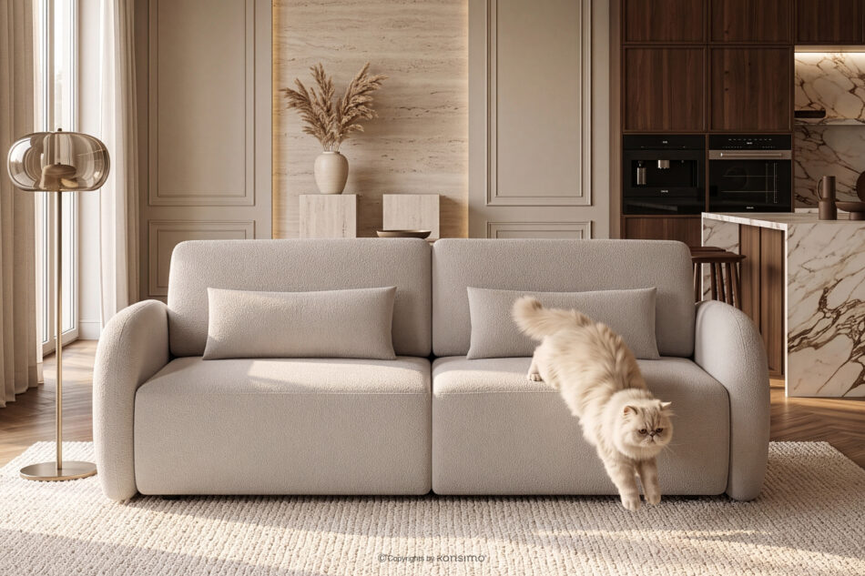 CALICO Sofa rozkładana trzyosobowa zaokrąglona w tkaninie shaggy brązowy brązowy - zdjęcie 16