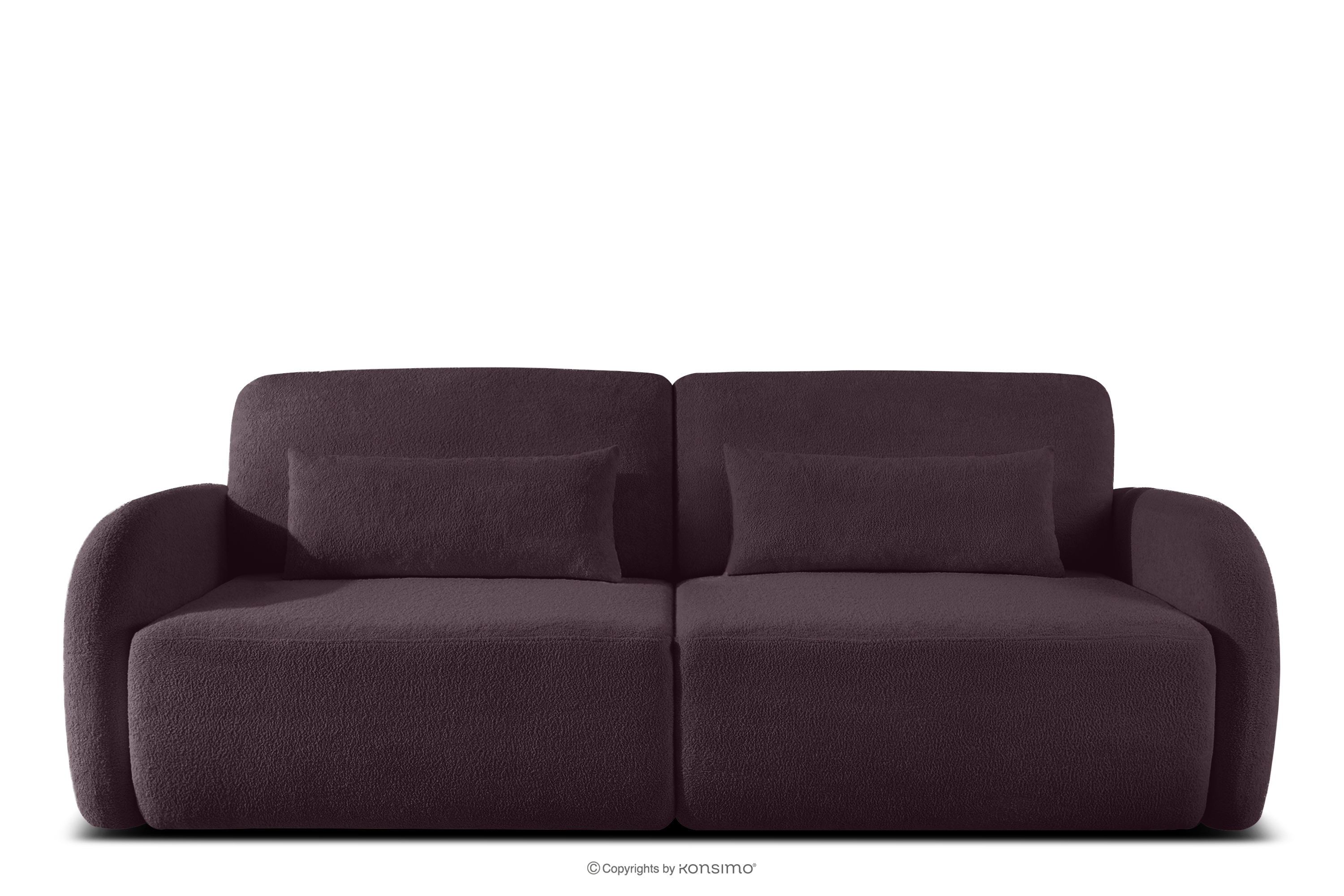 Sofa rozkładana trzyosobowa zaokrąglona w tkaninie shaggy ciemny śliwkowy CALICO