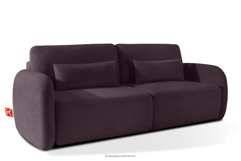 CALICO Sofa rozkładana trzyosobowa zaokrąglona w tkaninie shaggy ciemny śliwkowy ciemny śliwkowy - zdjęcie 2