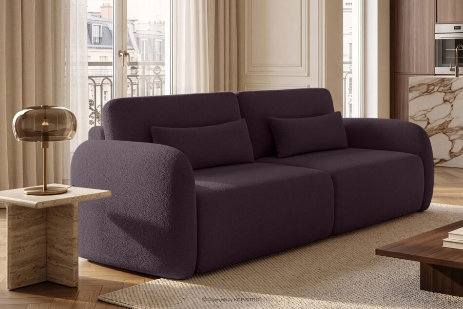 CALICO Sofa rozkładana trzyosobowa zaokrąglona w tkaninie shaggy ciemny śliwkowy ciemny śliwkowy - zdjęcie 15
