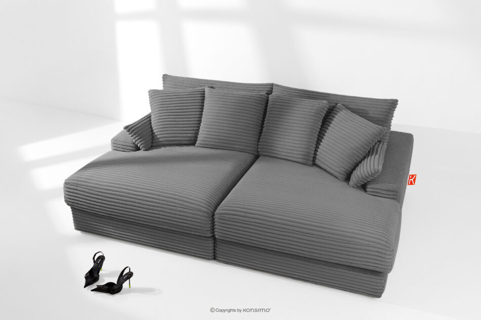 ACERA Sofa z głębokim siedziskiem trzyosobowa w tkaninie sztruks szary szary - zdjęcie 1