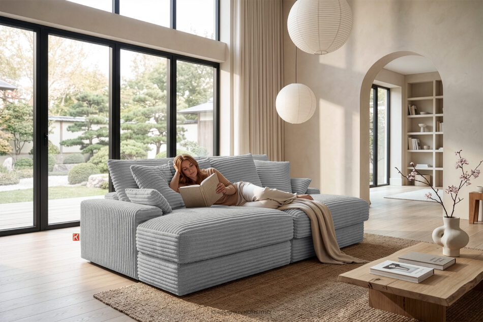ACERA Sofa z głębokim siedziskiem trzyosobowa w tkaninie sztruks jasny szary jasny szary - zdjęcie 13