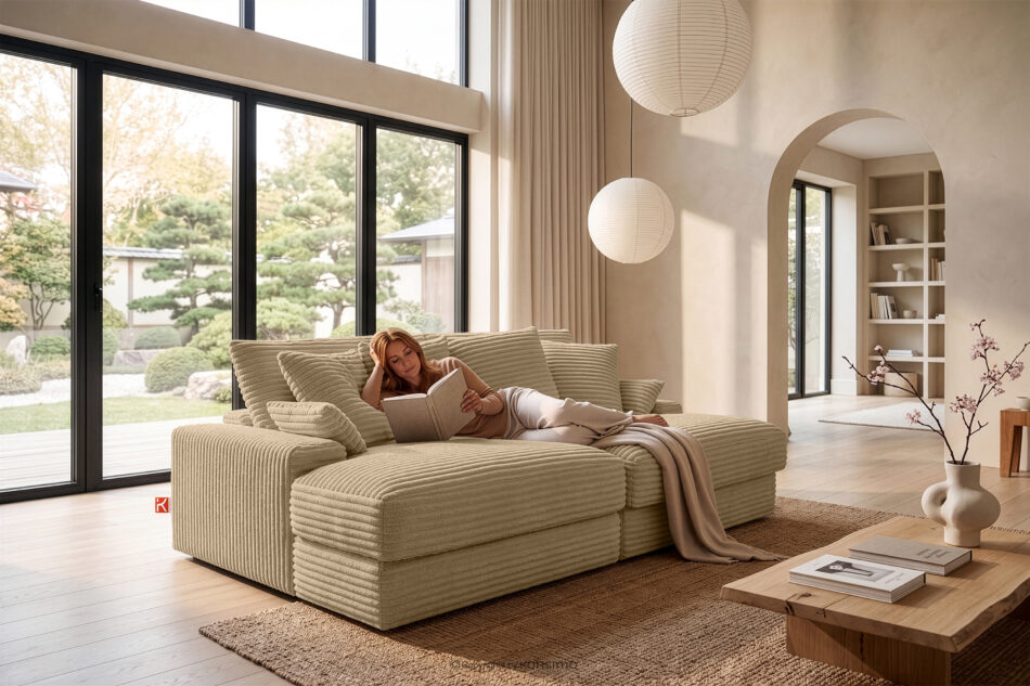 ACERA Sofa z dużym siedziskiem trzyosobowa w tkaninie sztruks piaskowy piaskowy - zdjęcie 13