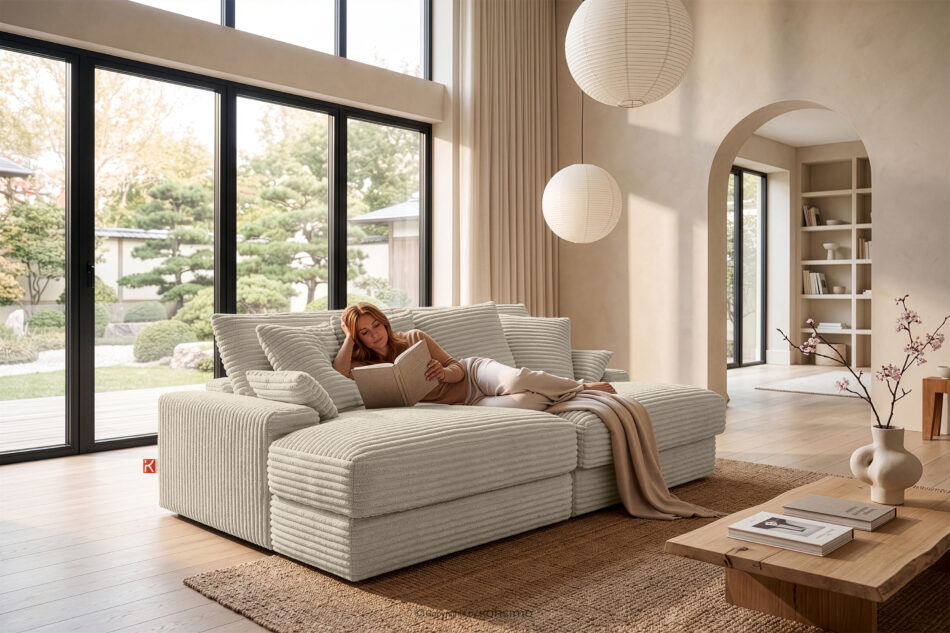 ACERA Sofa z dużym siedziskiem trzyosobowa w tkaninie sztruks beżowy beżowy - zdjęcie 13