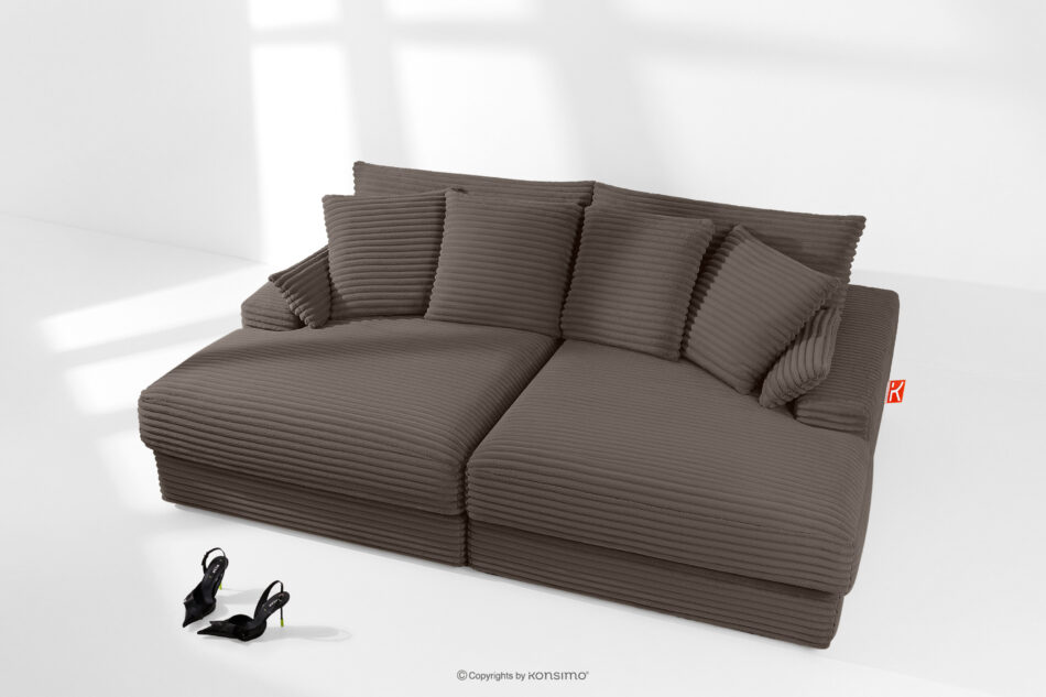 ACERA Sofa z głębokim siedziskiem trzyosobowa w tkaninie sztruks brązowy brązowy - zdjęcie 1
