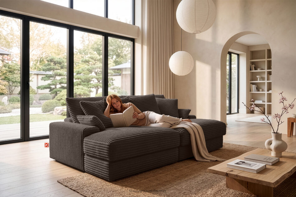 ACERA Sofa z głębokim siedziskiem trzyosobowa w tkaninie sztruks brązowy brązowy - zdjęcie 13