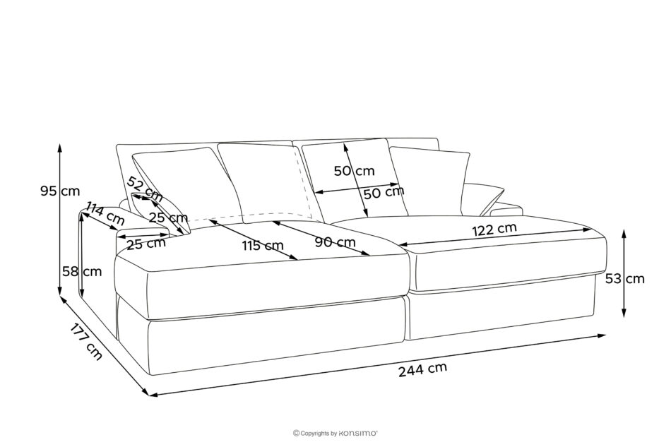 ACERA Sofa z dużym siedziskiem trzyosobowa w tkaninie sztruks piaskowy piaskowy - zdjęcie 15