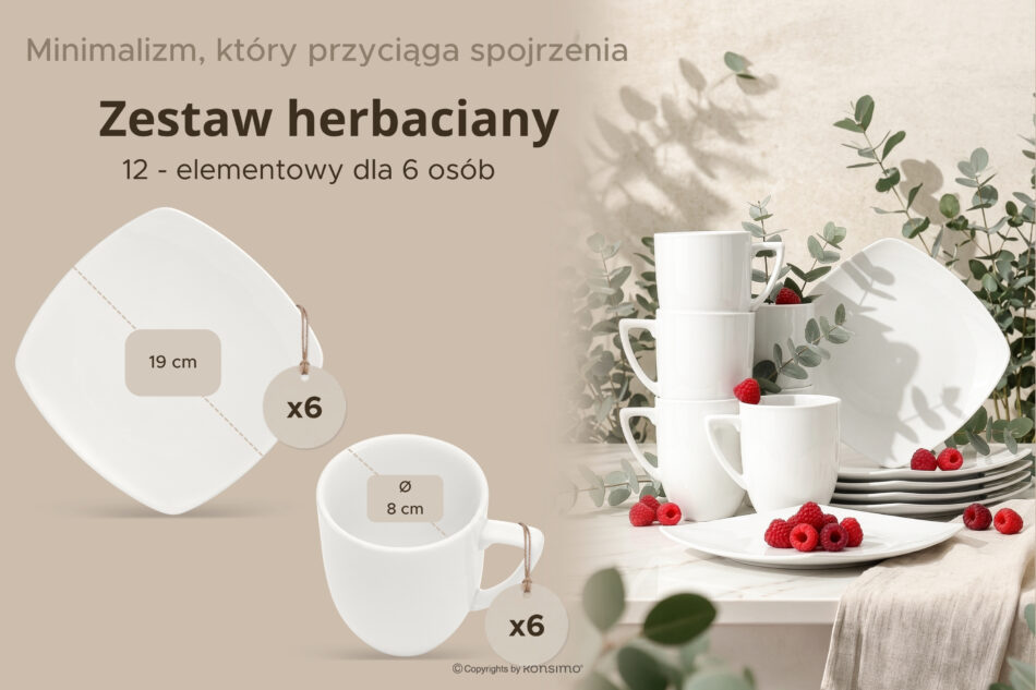 CARLINA Zestaw herbaciany, 6 os. (12 el) biały - zdjęcie 6