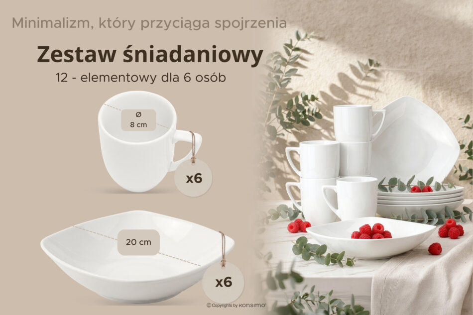 CARLINA Zestaw śniadaniowy, 6 os. (12 el) biały - zdjęcie 6