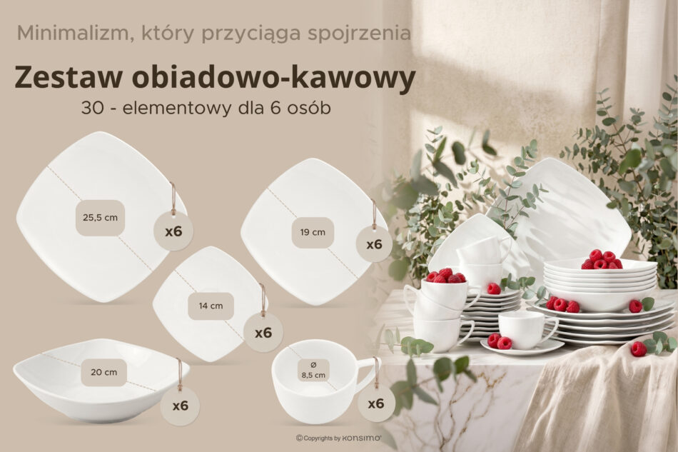 CARLINA Zestaw obiadowo-kawowy dla 6 osób 30 elementów biały biały - zdjęcie 14