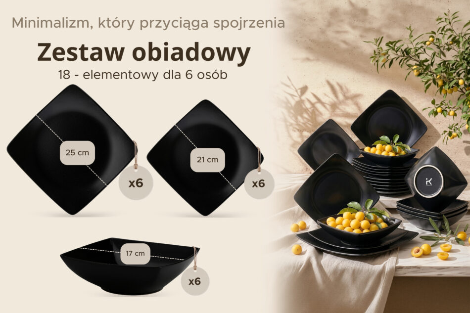 EPIRI Zestaw obiadowy, 6 os. (18el) czarny matowy czarny matowy - zdjęcie 8