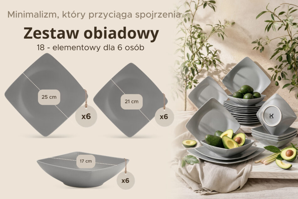 EPIRI Zestaw obiadowy, 6 os. (18el) szary matowy szary matowy - zdjęcie 8