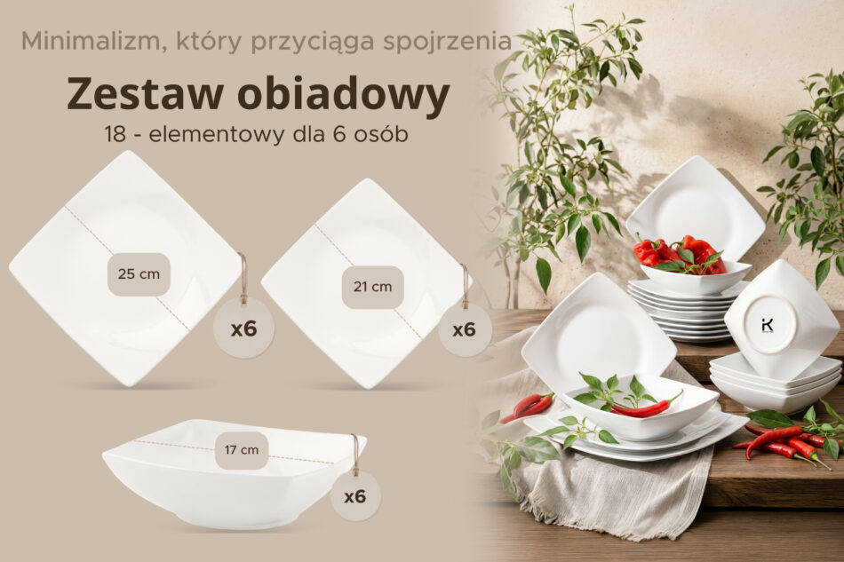 EPIRI Zestaw obiadowy, 6 os. (18el) biały - zdjęcie 8