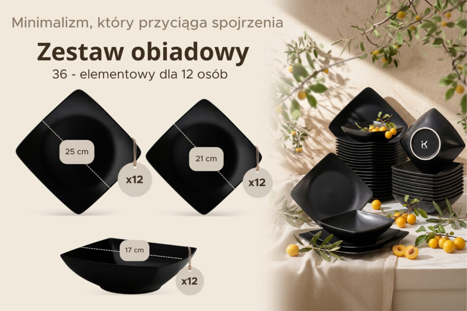 EPIRI Zestaw obiadowy 12 os. (36el) czarny matowy czarny matowy - zdjęcie 8