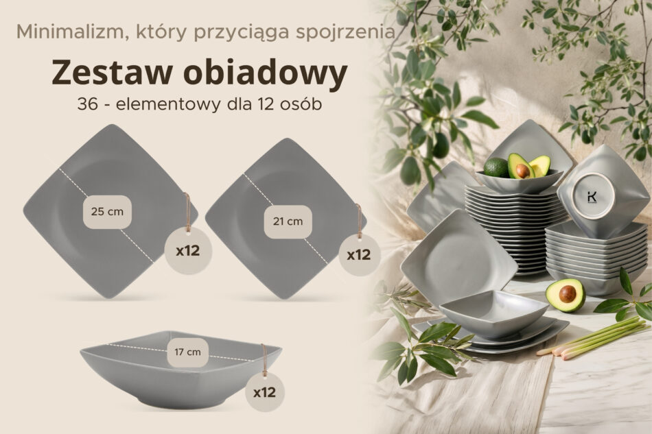 EPIRI Zestaw obiadowy, 12 os. (36el) szary matowy szary matowy - zdjęcie 8