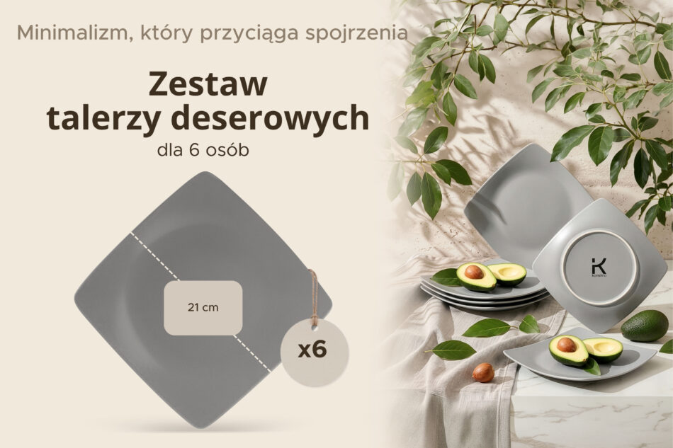 EPIRI Talerz deserowy 6szt. szary matowy szary matowy - zdjęcie 7