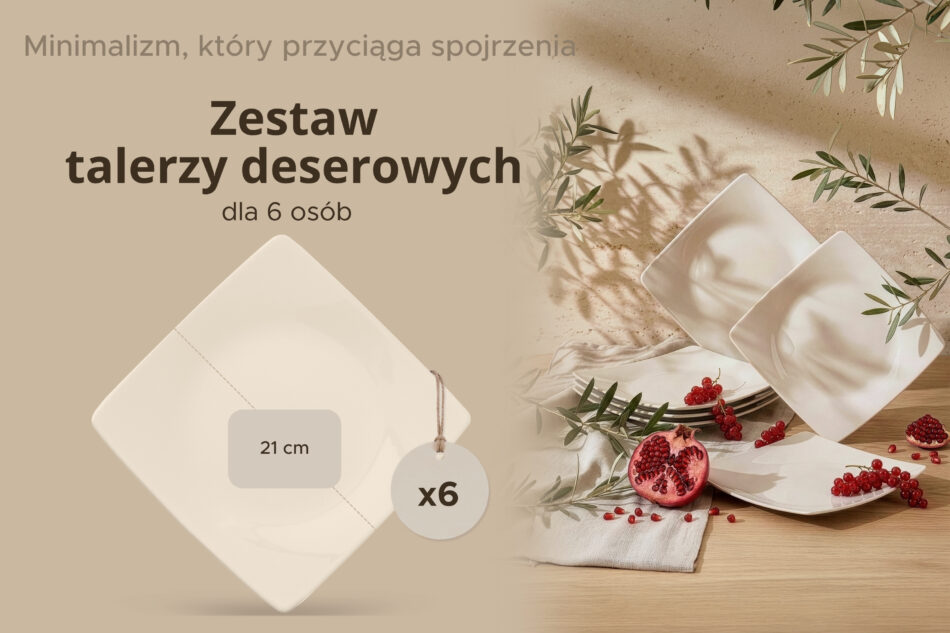 EPIRI Talerz deserowy kwadratowy beżowy połysk 6szt. beżowy połysk - zdjęcie 7
