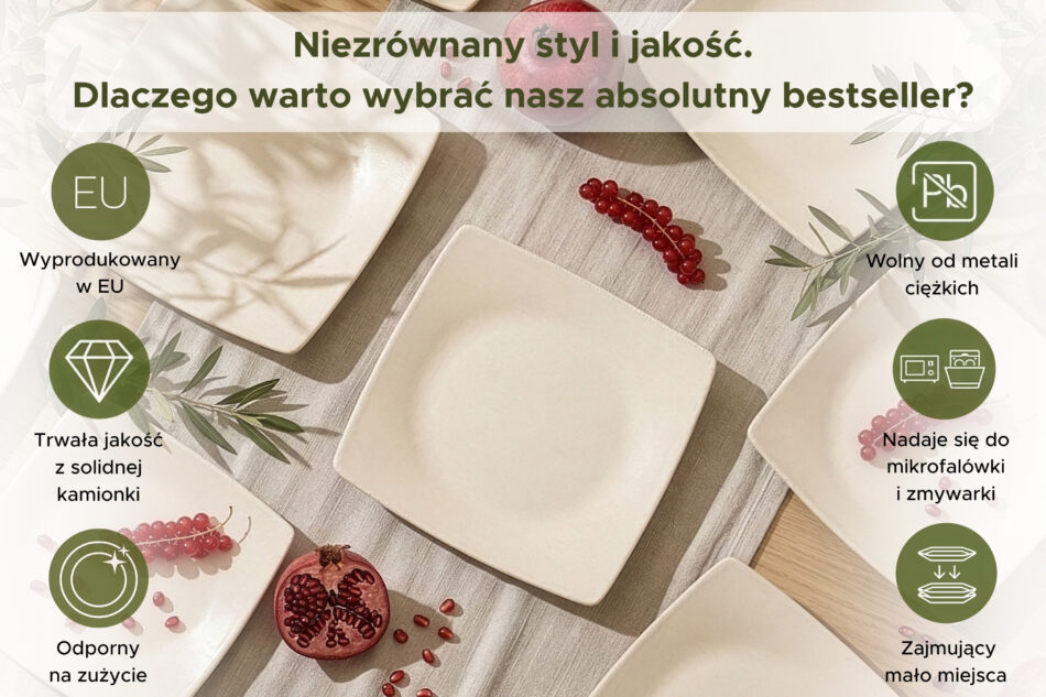 EPIRI Talerz deserowy kwadratowy beżowy połysk 6szt. beżowy połysk - zdjęcie 8