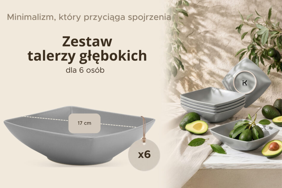 EPIRI Talerz głęboki 6szt. szary matowy szary matowy - zdjęcie 10