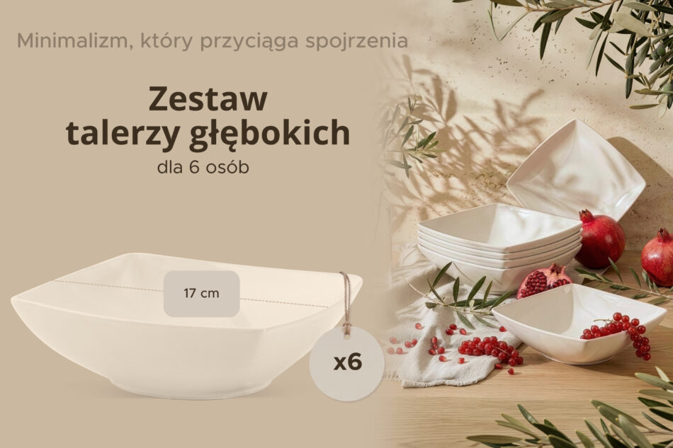 EPIRI Talerz głęboki kwadratowy beżowy połysk 6szt. beżowy połysk - zdjęcie 7