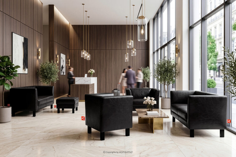 ESPECTO Sofa do poczekalni ekoskóra czarna czarny - zdjęcie 11
