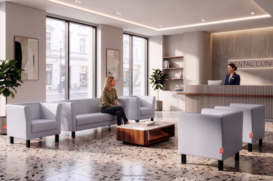 ESPECTO Sofa do poczekalni ekoskóra szara szary - zdjęcie 12